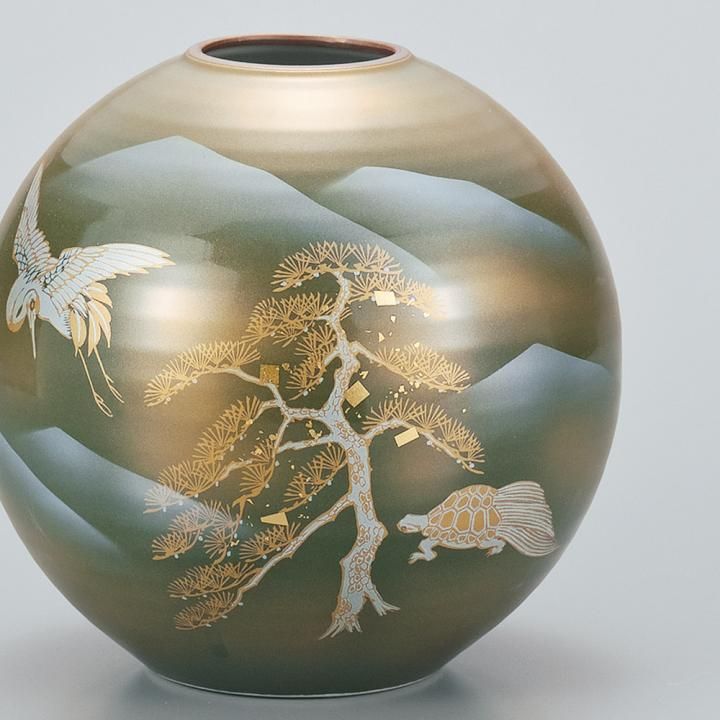 高島屋　銅製花瓶　日の出に鶴　縁起物　木箱付 彫銘 高島屋 銅製花瓶 日の出に鶴 縁起物 木箱付 彫銘 高島屋 銅製花瓶 日の出