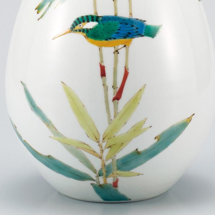 8号花瓶 笹に翡翠 / 山田龍山 木箱入り - 和食器の通販なら九谷焼専門