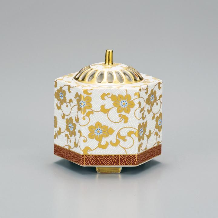 九谷焼白粒鉄仙八角香炉 3.5号香炉 白粒鉄仙 木箱入り - 和食器の通販なら九谷焼専門店の陶らいふ