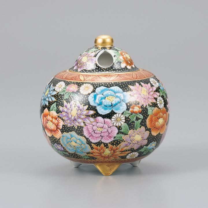 九谷焼 香炉 旭泉窯 4号香炉 黒地花詰 木箱入り - 和食器の通販なら九谷焼専門店の陶らいふ