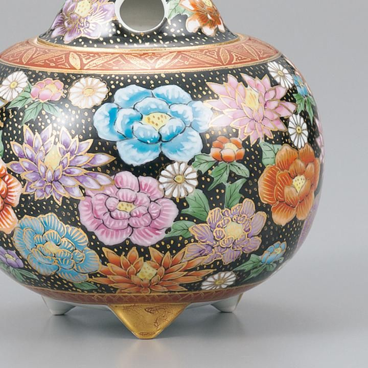 九谷焼 香炉 旭泉窯 4号香炉 黒地花詰 木箱入り - 和食器の通販なら九谷焼専門店の陶らいふ