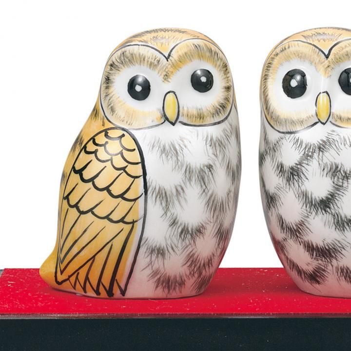 2.5号ペア梟 金釉彩 花台・敷物付・紙箱入り - 和食器の通販なら九谷焼