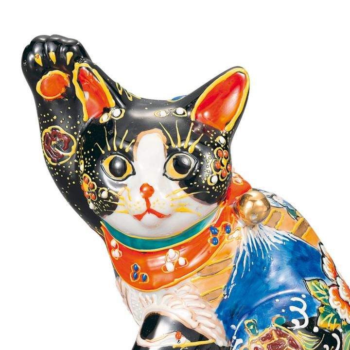 5.5号横座招猫 黒盛鶴亀花と蝶 - 和食器の通販なら九谷焼専門店の陶らいふ