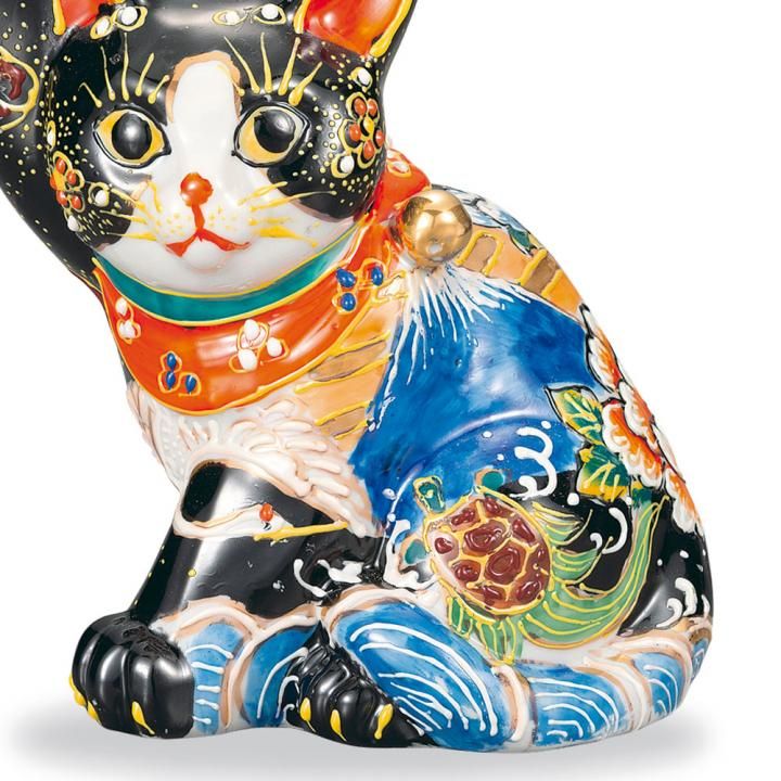 5.5号横座招猫 黒盛鶴亀花と蝶 - 和食器の通販なら九谷焼専門店の陶らいふ