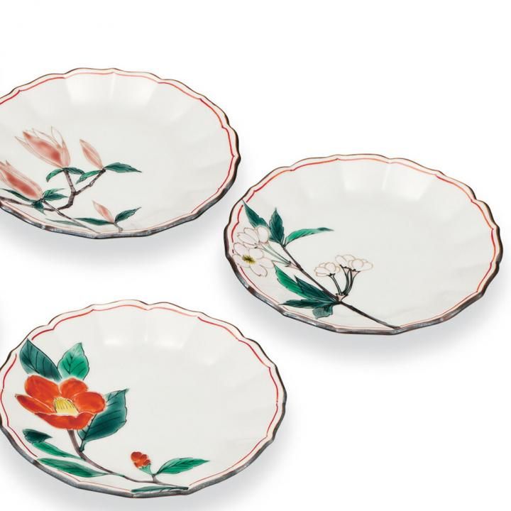 相馬焼  建水   希少 美品 4号皿揃 絵変り四季の花 / 晄窯 化粧箱入り - 和食器の通販なら九谷焼