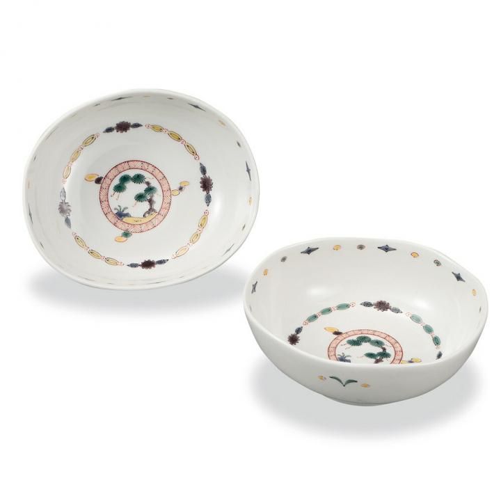 ペア5号楕円鉢 松丸文 / 銀泉窯 化粧箱入り - 和食器の通販なら九谷焼