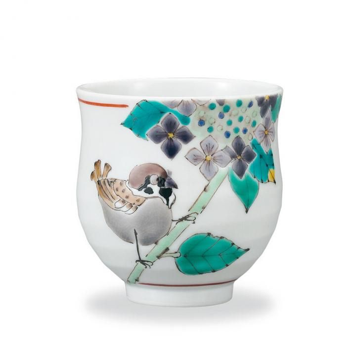 湯呑 額紫陽花に雀 / 大志窯 化粧箱入り - 和食器の通販なら九谷焼専門