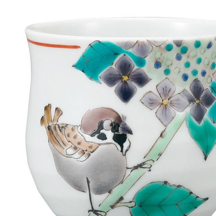 湯呑 額紫陽花に雀 / 大志窯 化粧箱入り - 和食器の通販なら九谷焼専門