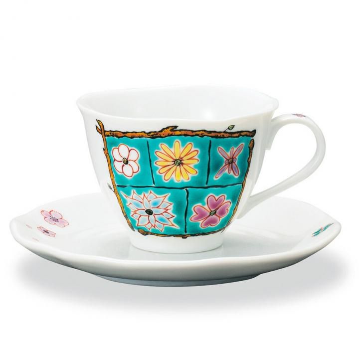 装飾的なカップ 12個セット カップ&ソーサー フラワーBOX グリーン / 岩田玲子 化粧箱入り - 和