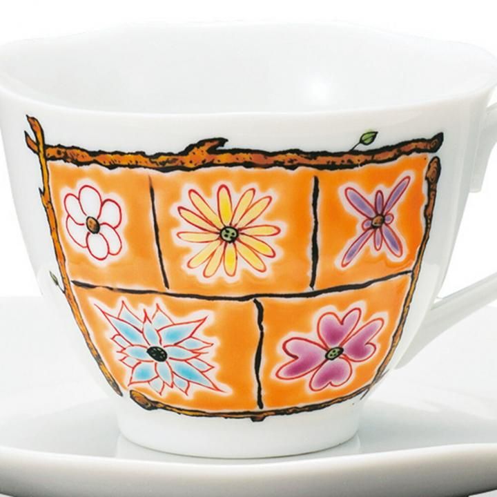 カップ&ソーサー フラワーBOX オレンジ / 岩田玲子 化粧箱入り - 和