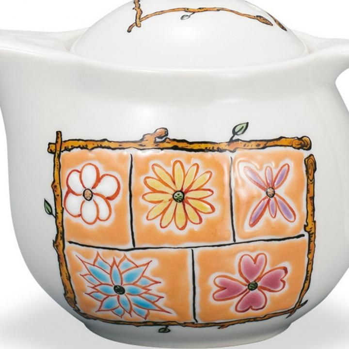 ポット急須 フラワーBOX オレンジ / 岩田玲子 化粧箱入り - 和食器の