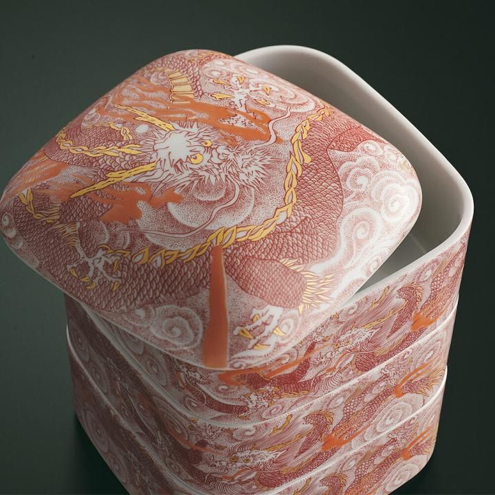 三段重 赤絵龍 化粧箱入り - 和食器の通販なら九谷焼専門店の陶らいふ