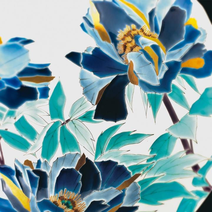 芸術院賞受賞 山岸大成作 色絵 飾皿 『牡丹』 管理K367 芸術院賞受賞