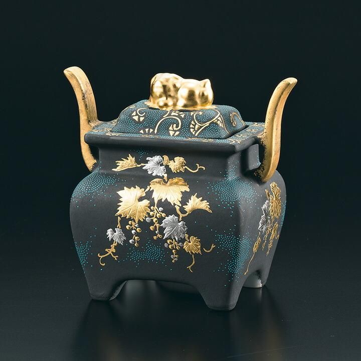 香炉 白金盛葡萄図青粒 / 仲田錦玉 桐箱紐通し入り - 和食器の通販なら