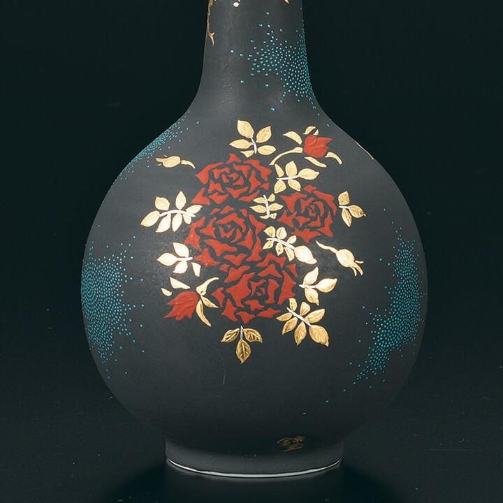 花入 白金盛薔薇葡萄図青粒 / 仲田錦玉 桐箱紐通し入り - 和食器の通販