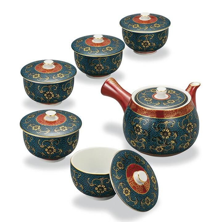 茶道具　九谷焼　古九谷　人物文　茶入　黒柿蓋　仕覆付　V　9669 蓋付茶器揃 青粒鉄仙 化粧箱入り - 和食器の通販なら九谷焼専門店の陶