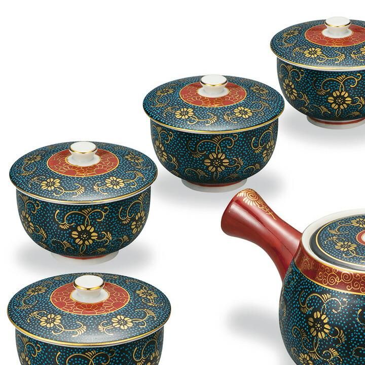 蓋付茶器揃 青粒鉄仙 化粧箱入り - 和食器の通販なら九谷焼専門店の陶