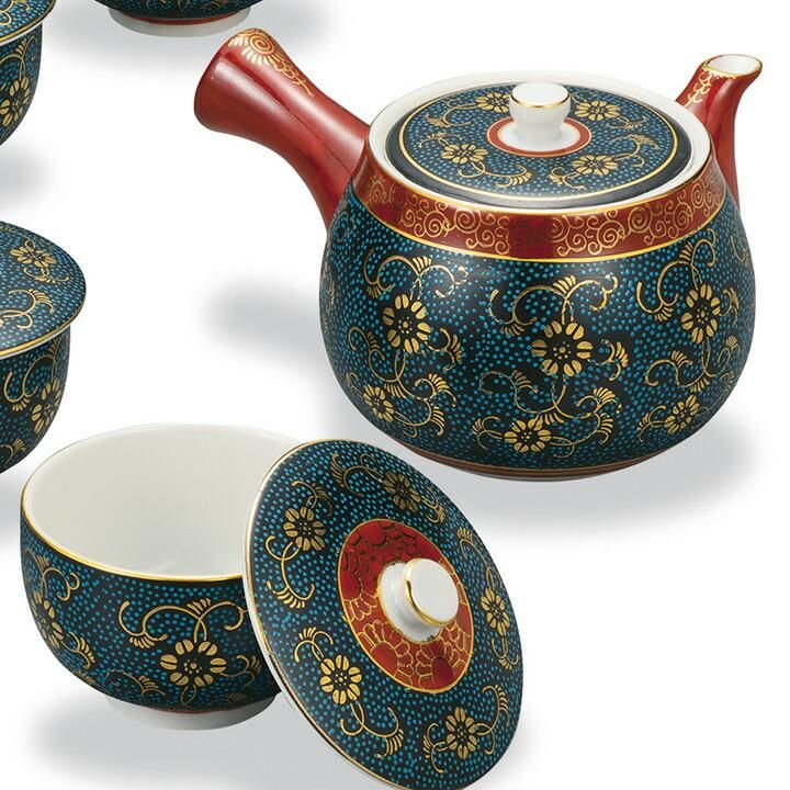 蓋付茶器揃 青粒鉄仙 化粧箱入り - 和食器の通販なら九谷焼専門店の陶