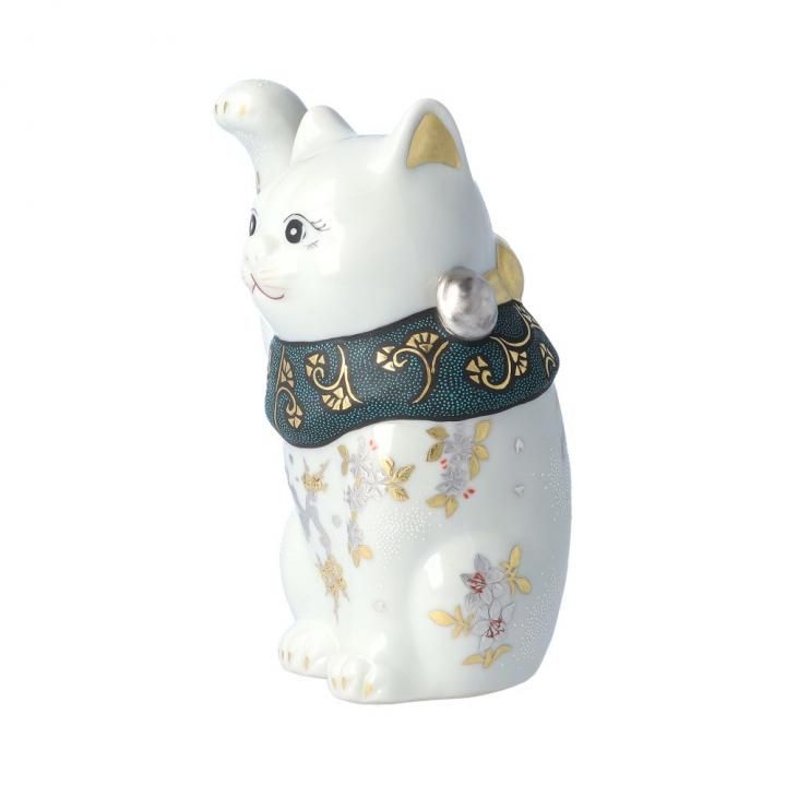 招き猫 5号｜白金盛青白粒｜仲田錦玉 - 和食器の通販なら九谷焼専門店