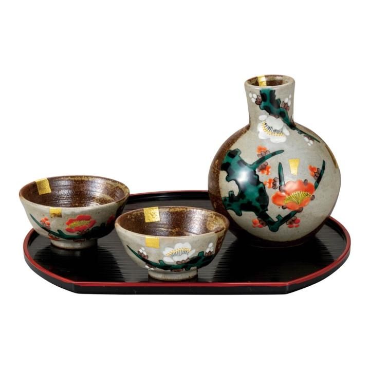 新品‼️【福田良則】晩酌揃紅白梅  （九谷焼） 晩酌揃 紅白梅