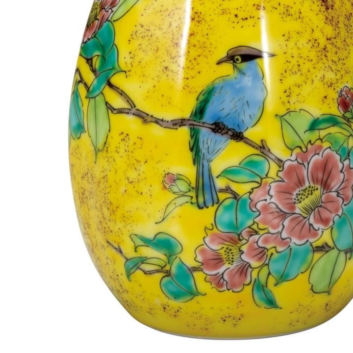 九谷焼　桃・鳥　吉田屋写　花瓶　MA320 九谷焼 桃・鳥 吉田屋写 花瓶 MA320