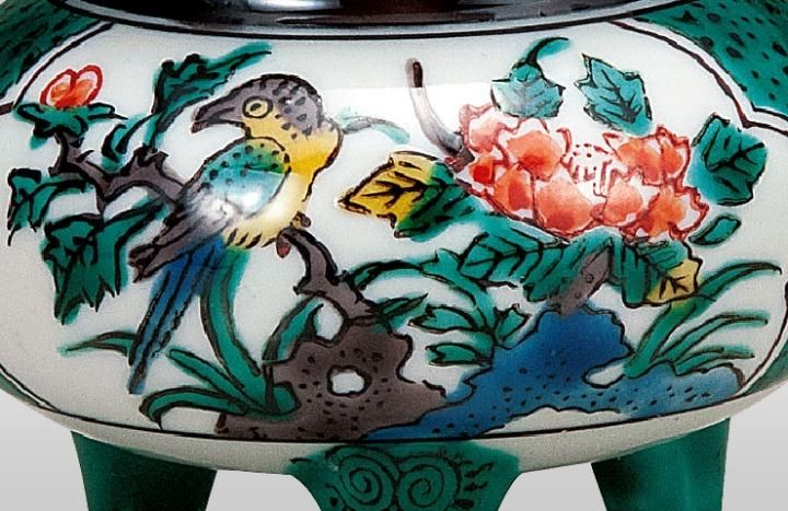 3号豆香炉 青九谷花鳥