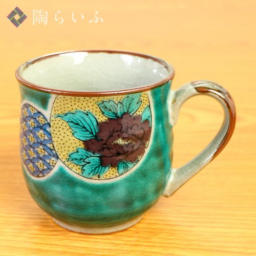 丸マグカップ グリーン丸紋/美山窯 12-054