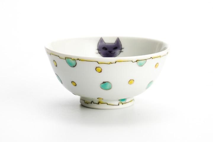 プチ飯碗 水玉ねこ/岡田絹代