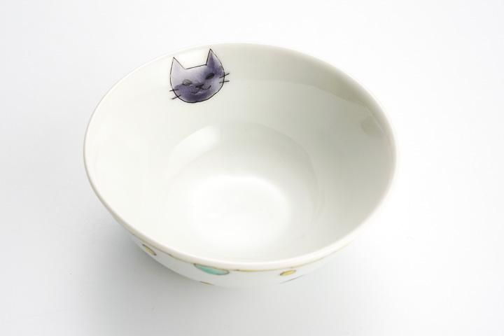 プチ飯碗 水玉ねこ/岡田絹代