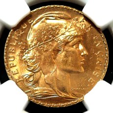 1908年 FRANCE G20F★フランス/マリアンヌ・ルースター硬貨★NGC MS64/アンティークコイン 金貨