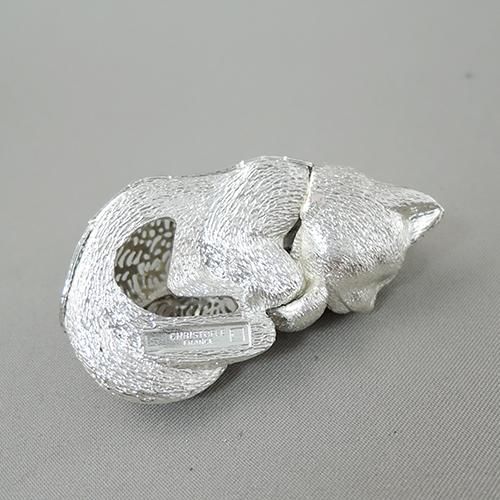 クリストフル　猫　オブジェ クリストフル フィギュリン ○ ネコ シルバー 動物 置物