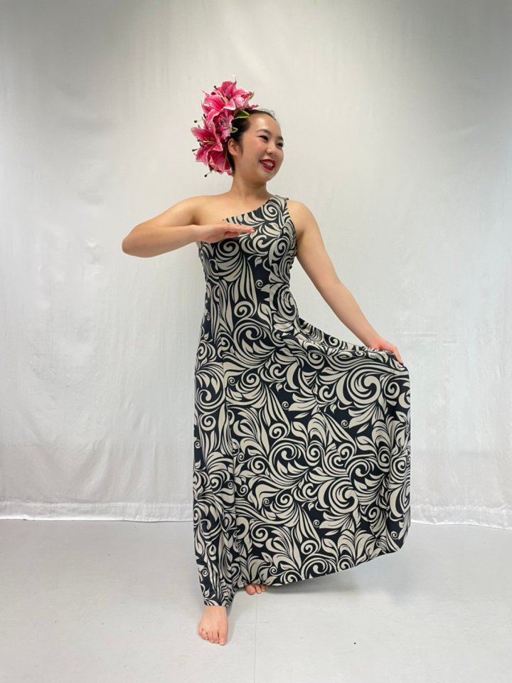 フラダンス衣装 ドレス ハワイで購入 プルメリア レッド フレア メリー 