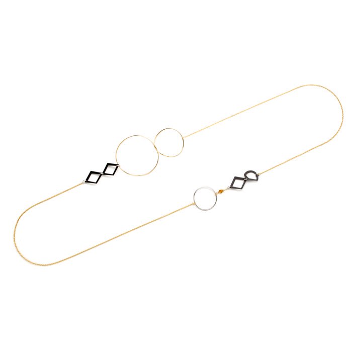 Aluminium Long Necklace - Gold(フープとアルミ製モチーフのロングネックレス ゴールド）