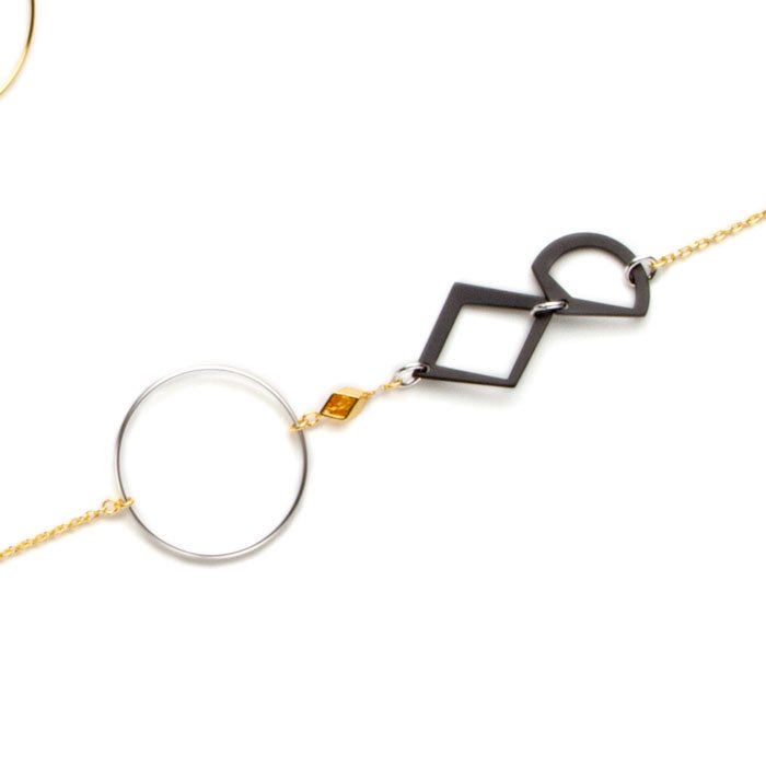 Aluminium Long Necklace - Gold(フープとアルミ製モチーフのロングネックレス ゴールド）