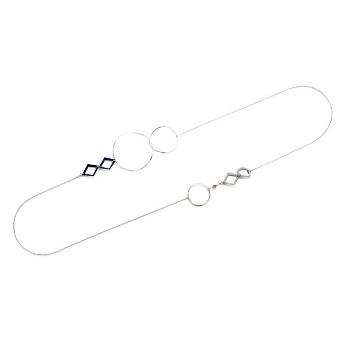 Aluminium Long Necklace - Silver(フープとアルミ製モチーフのロングネックレス シルバー）