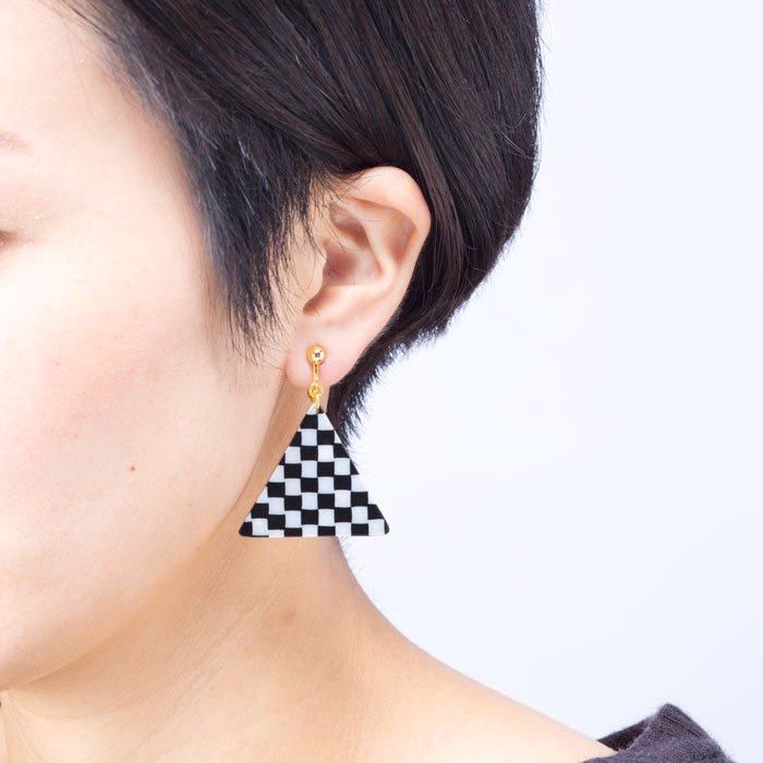 Celluloid Earrings - Check - Triangle(セルロイドイヤリング チェック 三角)
