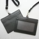 レザー(牛革)ストラップ社員証入れ黒セット:Type松