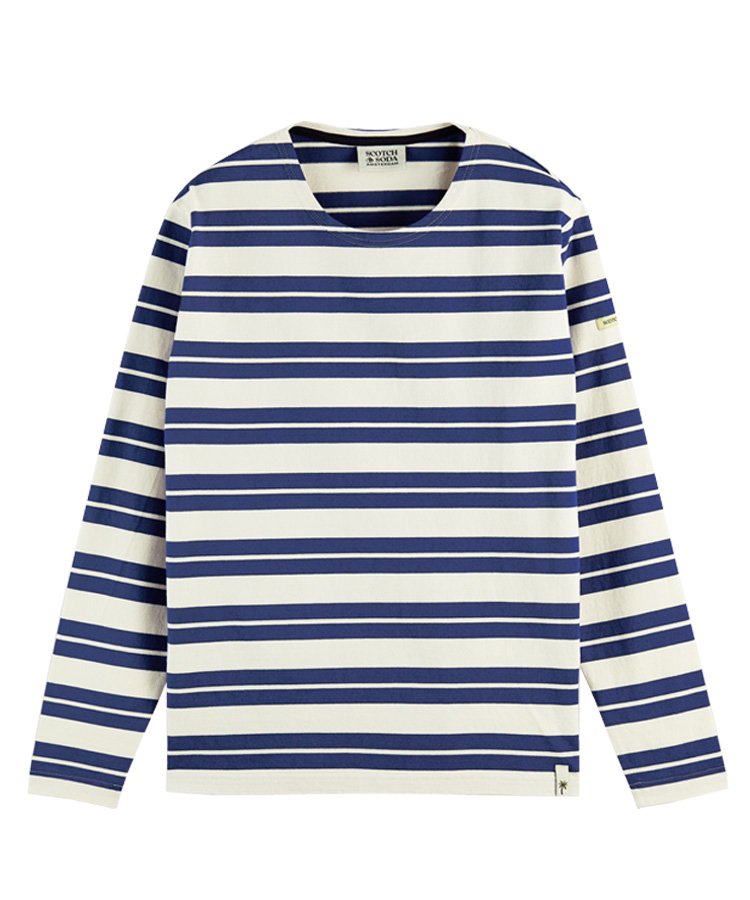 Breton organic cotton long-sleeved T-shirt / ホワイト×ネイビー [292-53401]