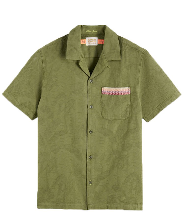 Garment-dyed jacquard short-sleeved shirt / アーミー [292-52405]