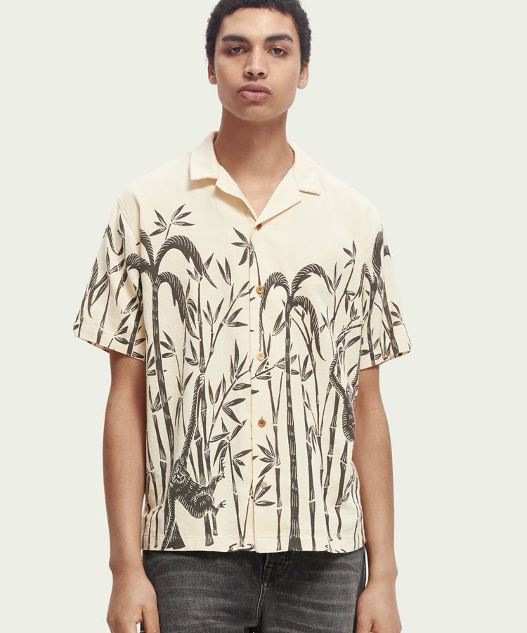 Printed Hawaiian short-sleeved shirt / ベージュ [292-52404]