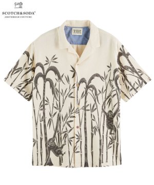 Printed Hawaiian short-sleeved shirt / ベージュ [292-52404]
