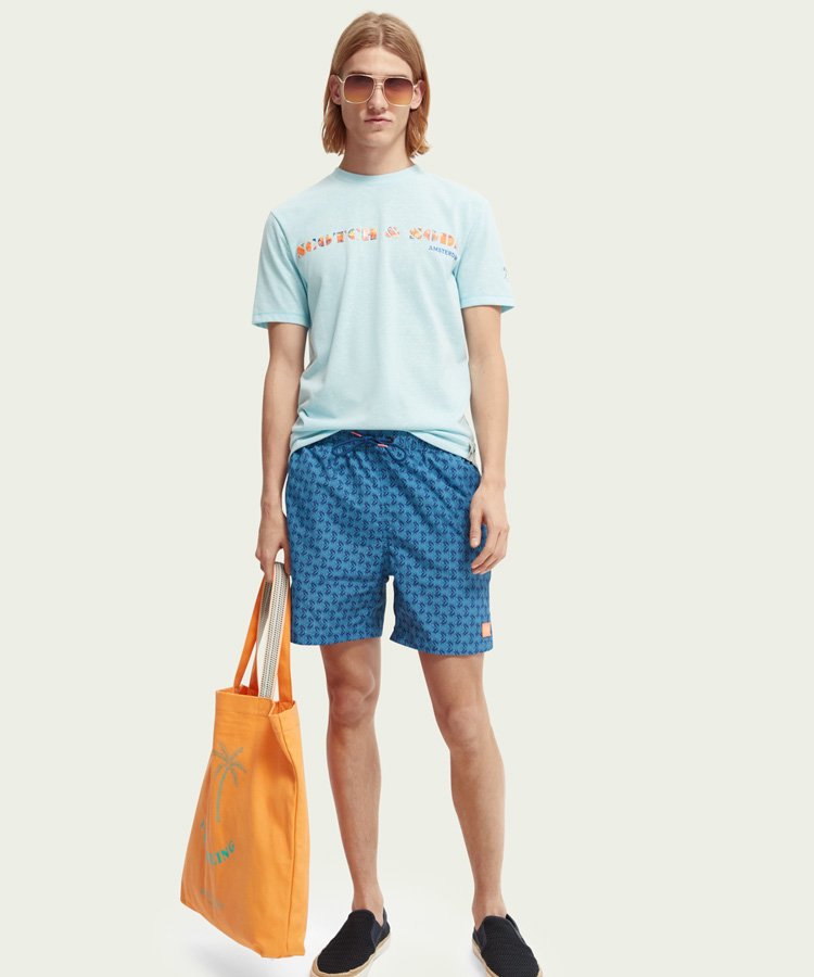 Mid-length printed swim shorts / ブルー [292-58603]