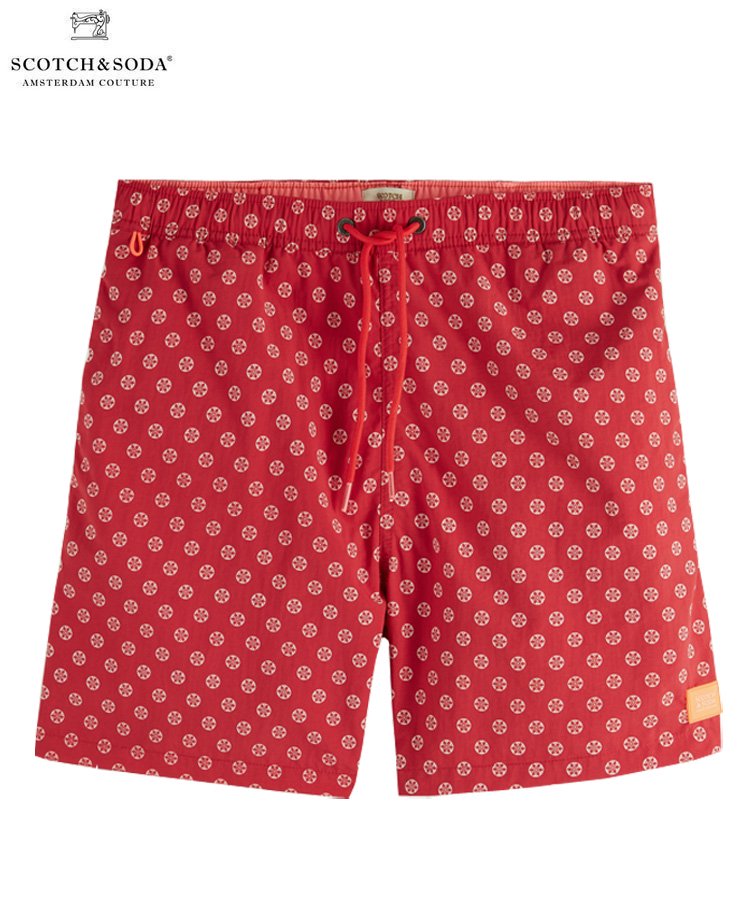 Mid-length printed swim shorts / レッド [292-58603]