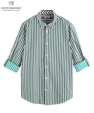 Regular-fit striped shirt / グリーン×ホワイト [282-61413]