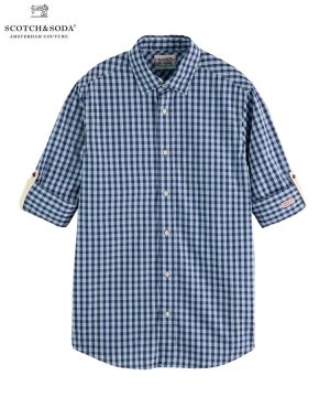 BB-checked organic cotton shirt / ブルー [282-61414]