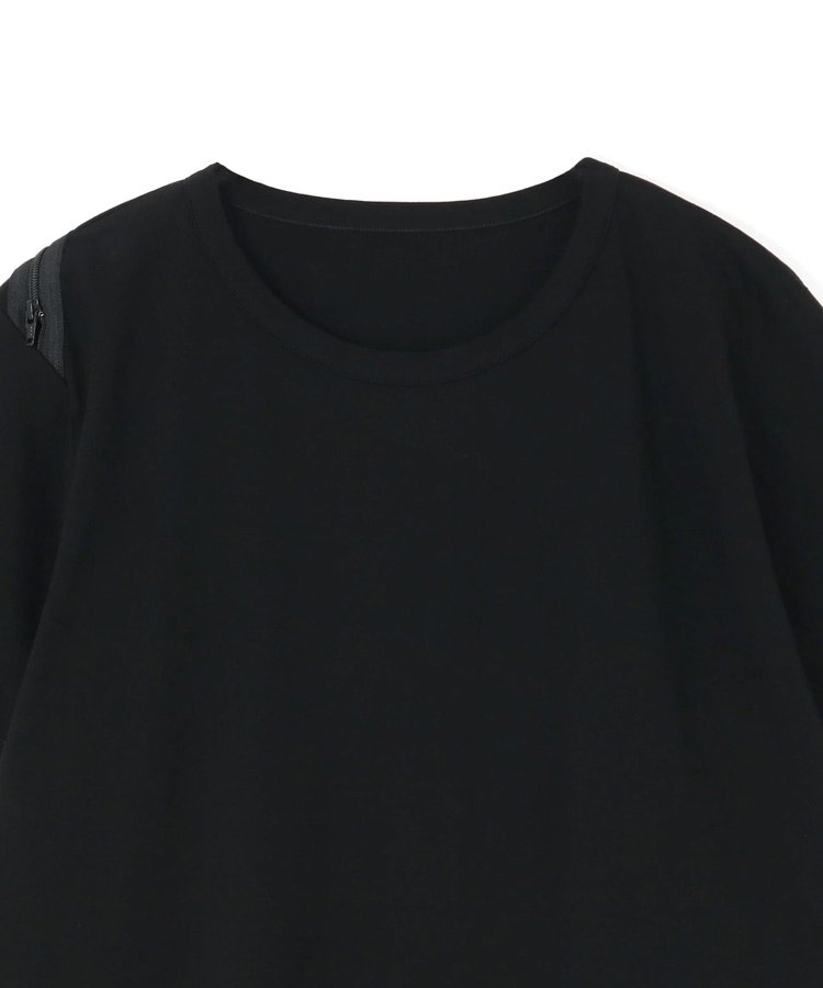 30/cotton jersey Diagonal zipper short sleeves T / ブラック [GE-T25-040-2-01]