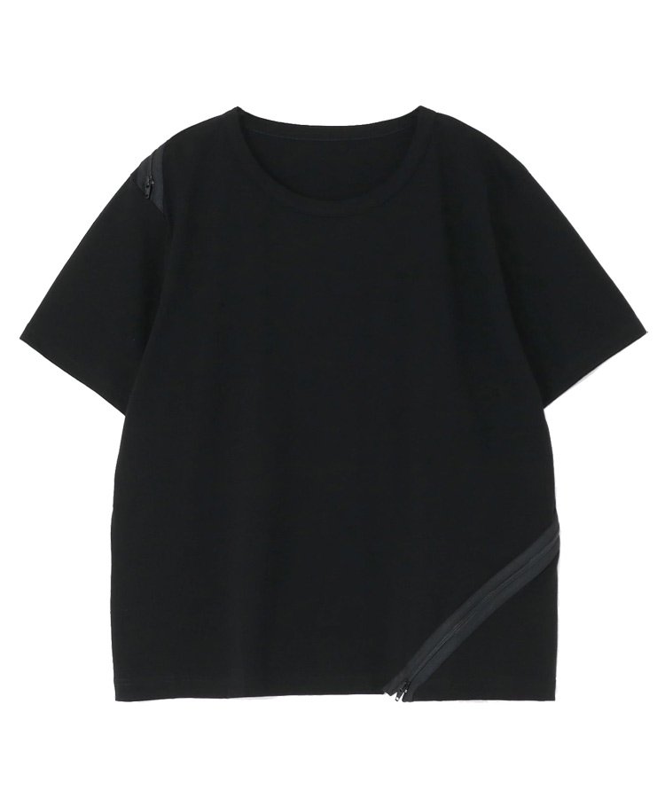 30/cotton jersey Diagonal zipper short sleeves T / ブラック [GE-T25-040-2-01]