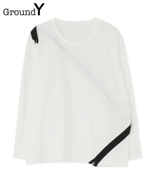 30/cotton jersey Diagonal zipper long sleeves T / ホワイト [GE-T26-040-1-01]