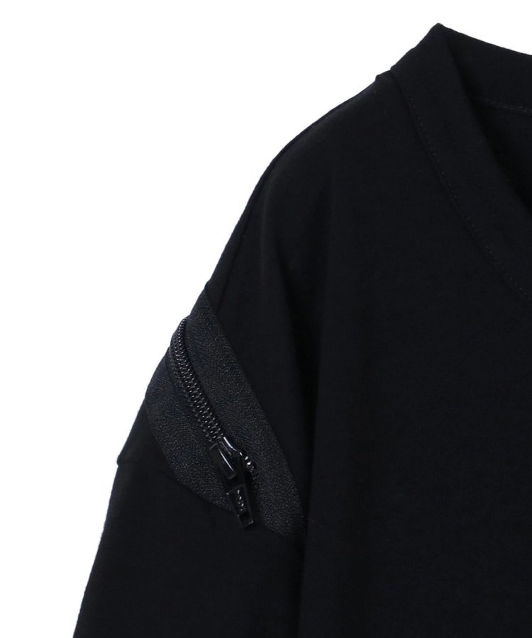 30/cotton jersey Diagonal zipper long sleeves T / ブラック [GE-T26-040-2-01]