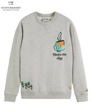Embroidered crewneck felpa sweatshirt / グレー [282-63802]